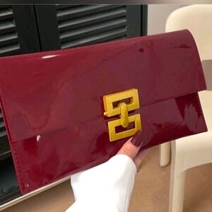 NEW - Elegant Burgundy Clutch with Gold